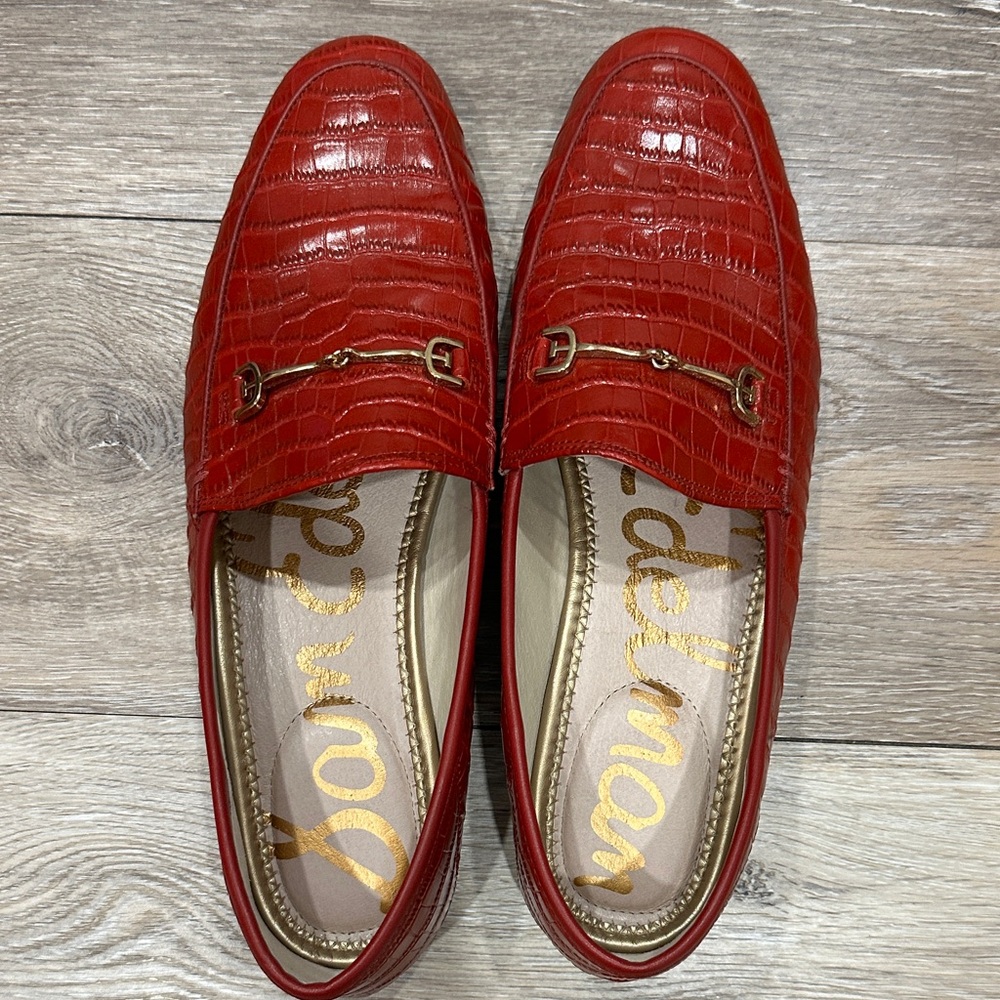 Sam Edelman Red Croc-Embossed Loafers